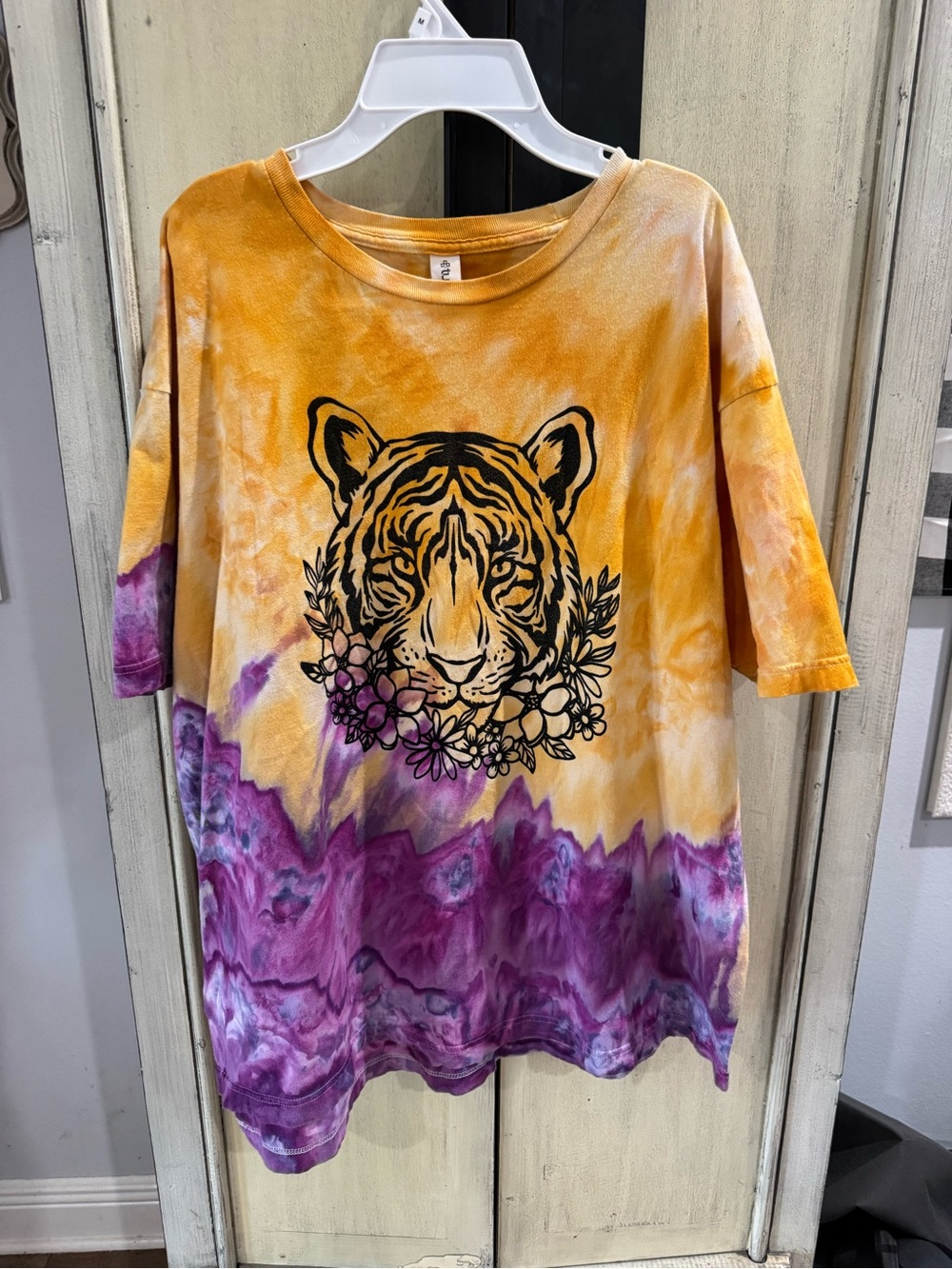Tie-Dye Tiger Graphic Tee - Yellow & Purple perfect LSU
